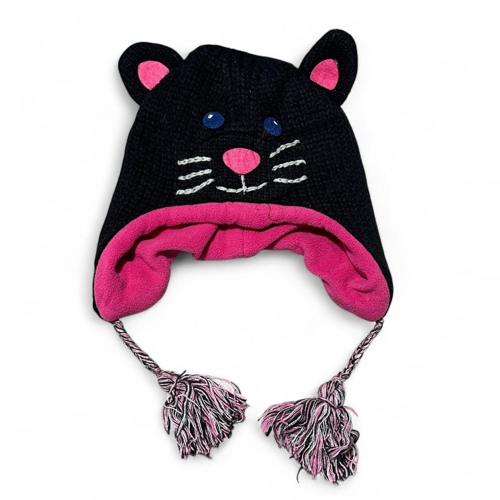 Kyber Outerwear black & pink cat beanie with tassels